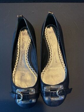Juicy Couture Black Leather Buckle Ballet Flats